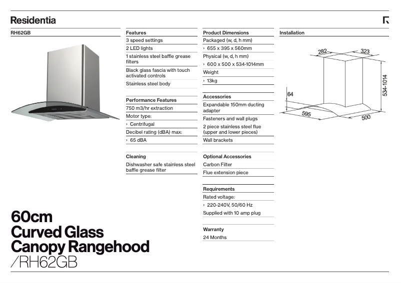 Página 1 del manual Ficha técnica Esatto RH62GB