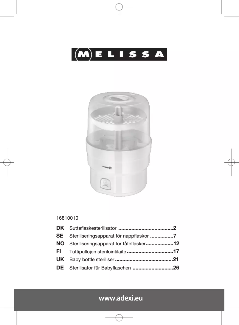 Page 1 de la notice Manuel utilisateur Melissa 16810011