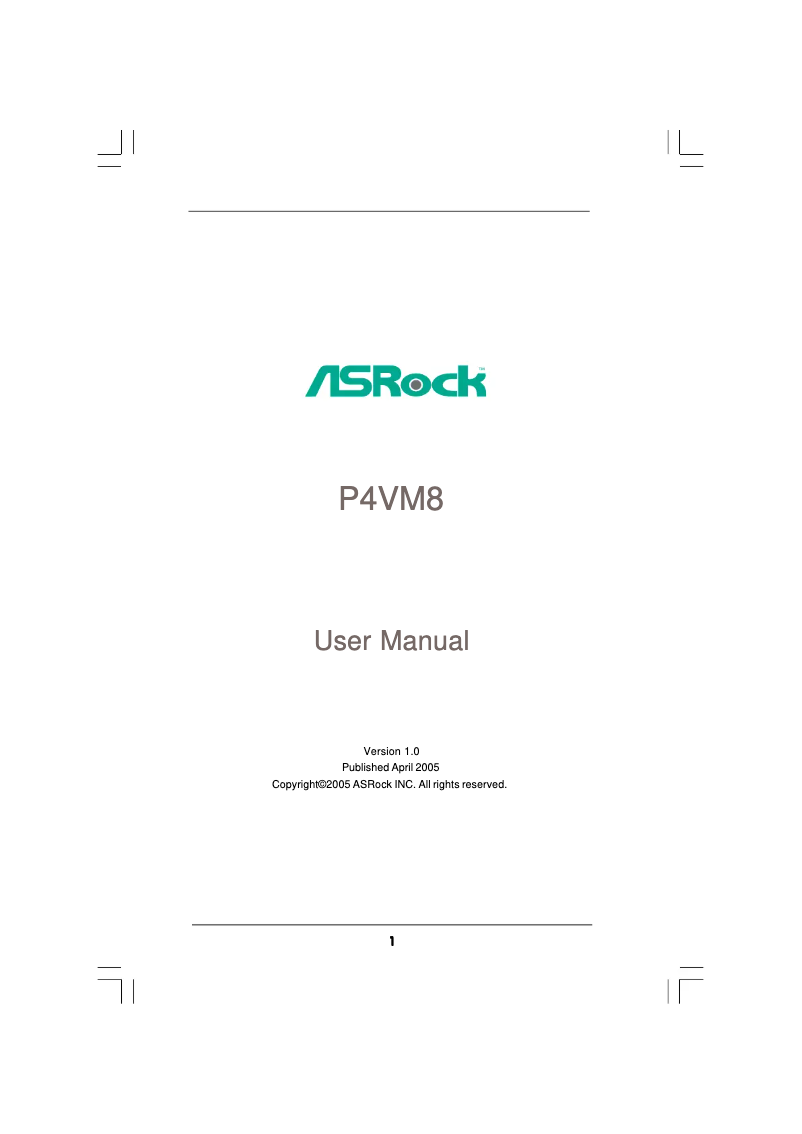 Page 1 de la notice Manuel utilisateur Asrock P4VM8