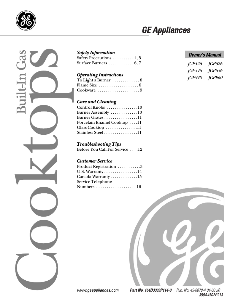 Page n°1 - Mode d'emploi GE JGP336BEVBB