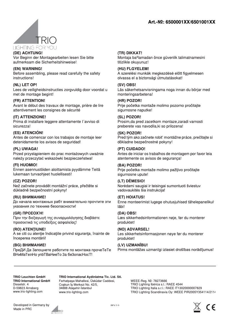 Page n°1 - Manuel utilisateur Trio Lighting Jura 650000107