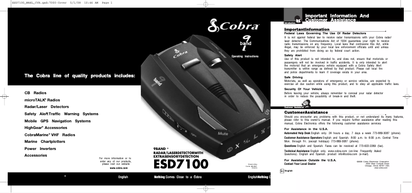 Page n°1 - Manuel utilisateur Cobra ESD 7100