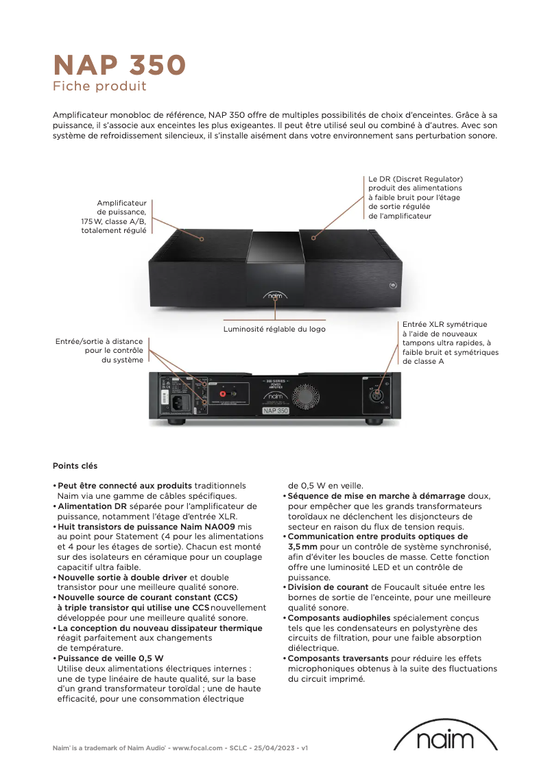 Page n°1 - Fiche technique Naim NAP 350