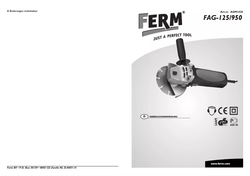 Page 1 de la notice Manuel utilisateur Ferm AGM1020