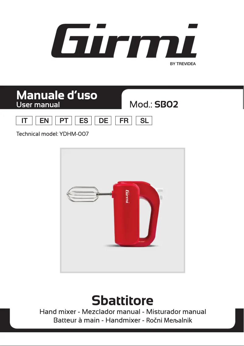 Page n°1 - Manuel utilisateur Girmi Sbattitore SB0202