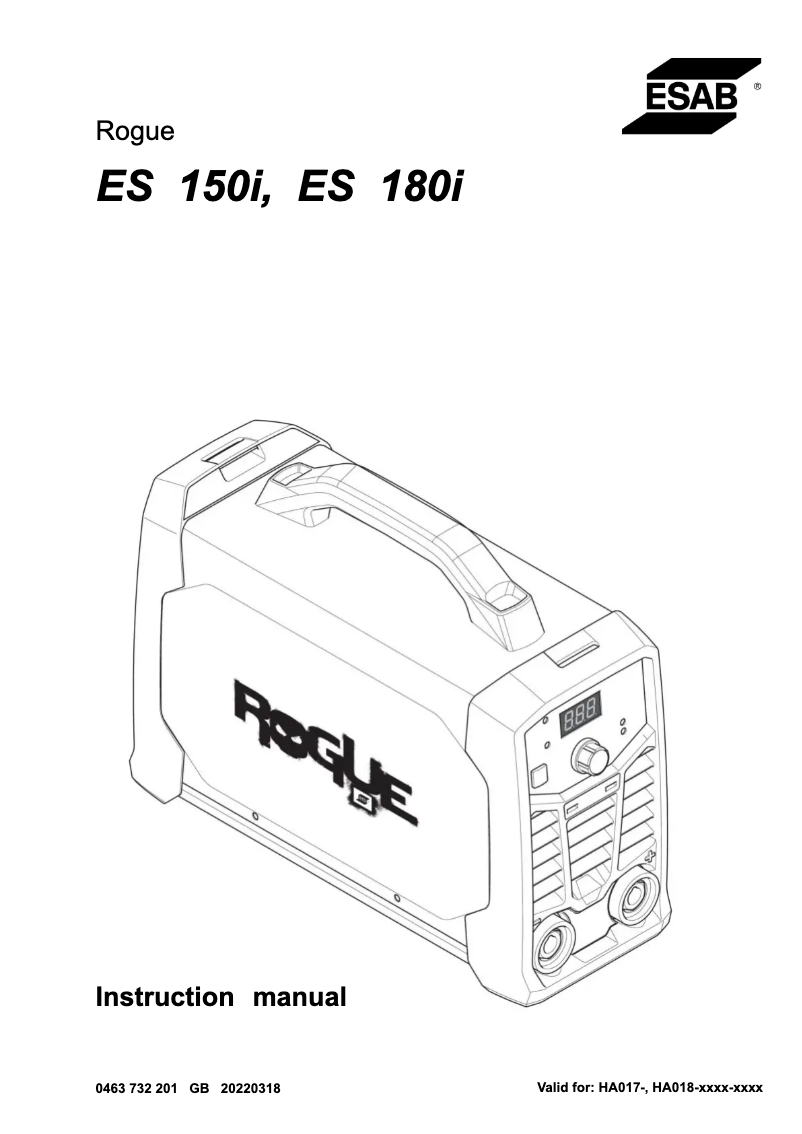 Page n°1 - Manuel utilisateur Esab Rogue ES 150i