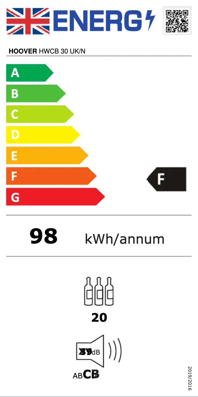 Page n°1 - Label énergétique Hoover HWCB 30 UK/N