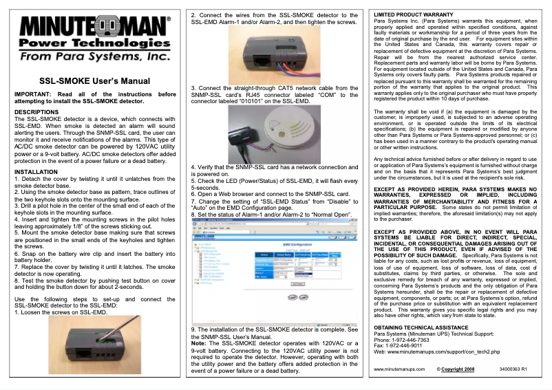 Page n°1 - Manuel utilisateur Minute Man SSL-SMOKE