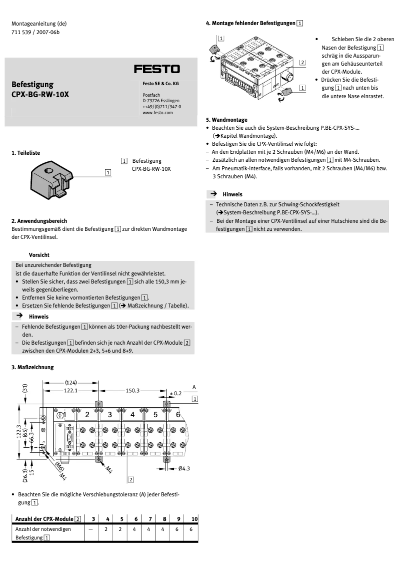 Page 1 de la notice Manuel utilisateur Festo CPX-BG-RW-10X