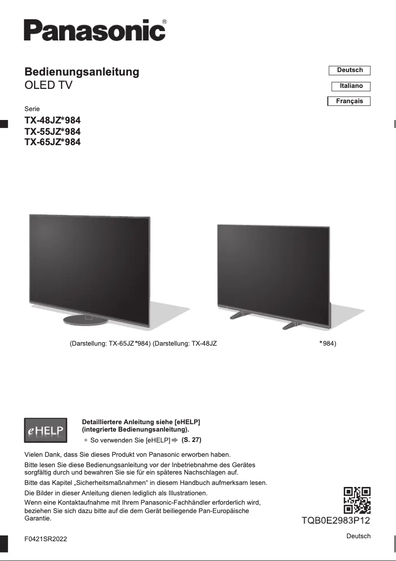 Imagen de la primera página del manual del dispositivo TX-55JZW984