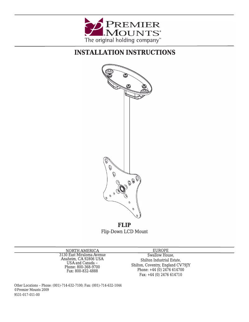 Page n°1 - Manuel utilisateur Premier Mounts FLIP-B