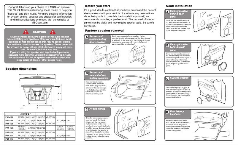 Page n°1 - Guide de démarrage rapide MB Quart PS1-213