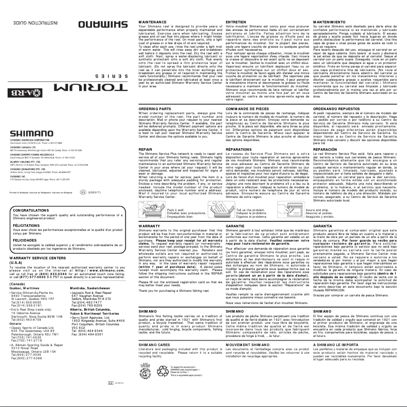 Page n°1 - Manuel utilisateur Shimano Torium 20