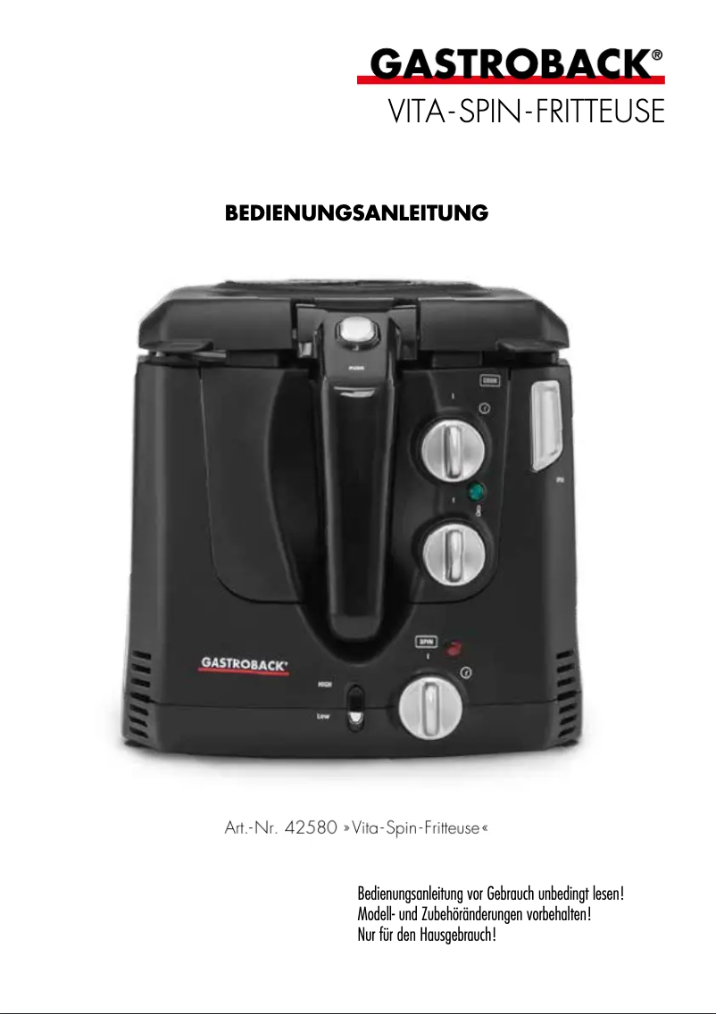 Page 1 de la notice Manuel utilisateur Gastroback Vita-Spin 42580