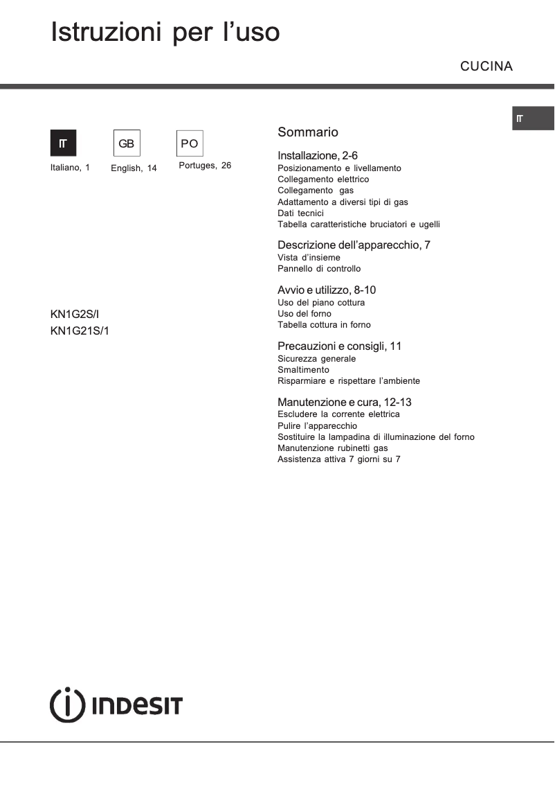Page n°1 - Manuel utilisateur Indesit KN1G21S(X)/I