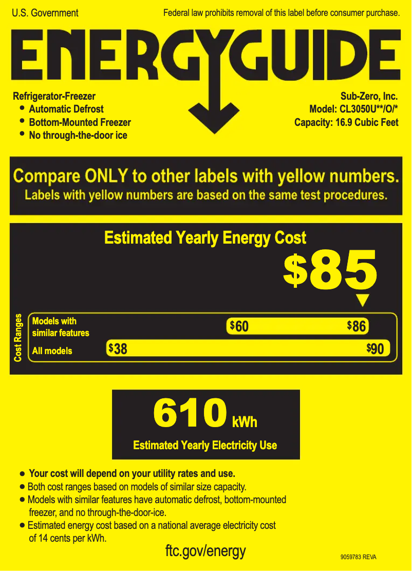 Page n°1 - Label énergétique Sub-Zero CL3050UIO