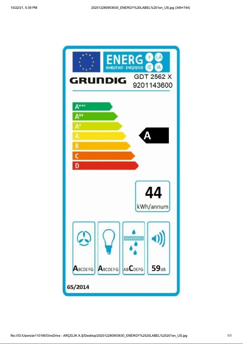Page n°1 - Label énergétique Grundig GDT2562X