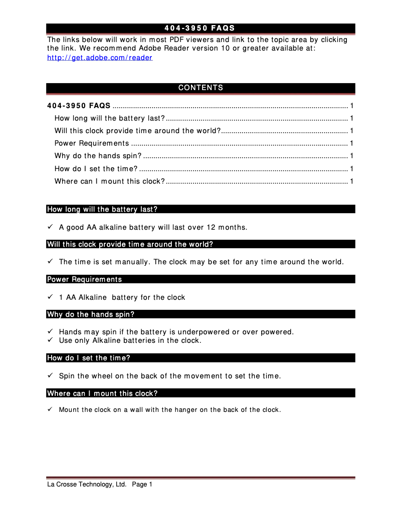 Page n°1 - FAQ La Crosse Technology 404-3950