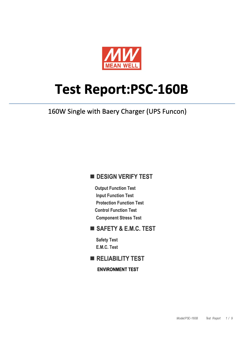Page n°1 - Fiche technique Mean Well PSC-160B