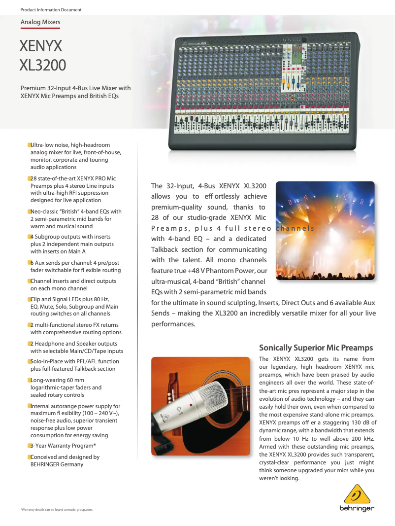 Page 1 of the manual Technical Sheet Behringer XL3200