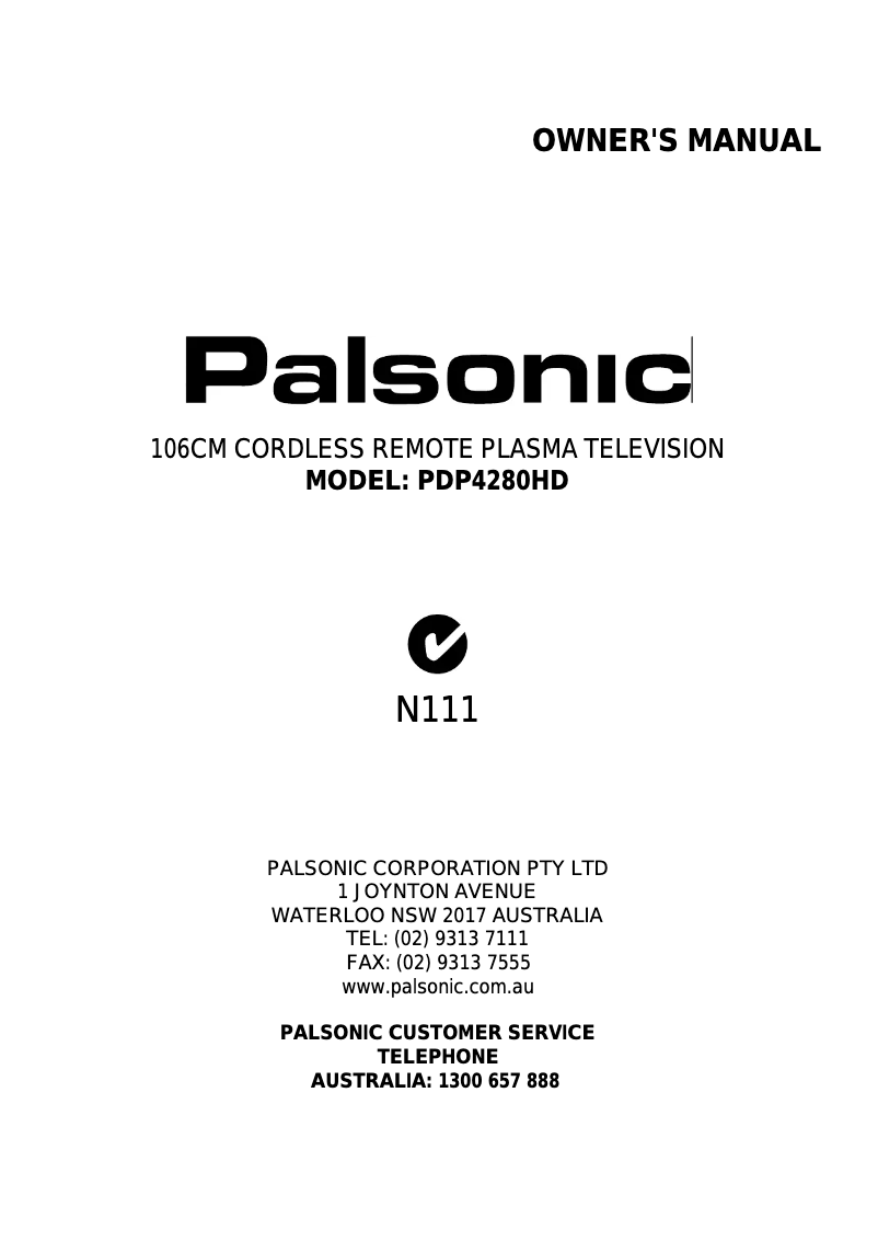 Page 1 de la notice Manuel utilisateur Palsonic PDP4280HD