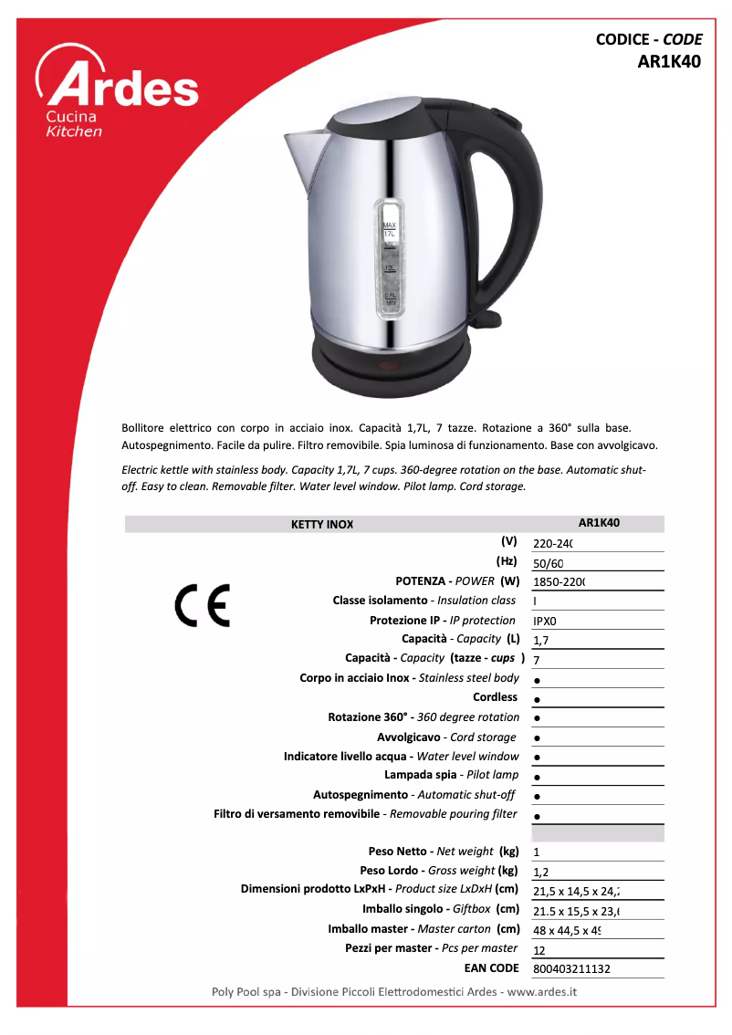 Page n°1 - Fiche technique Ardes AR1K40