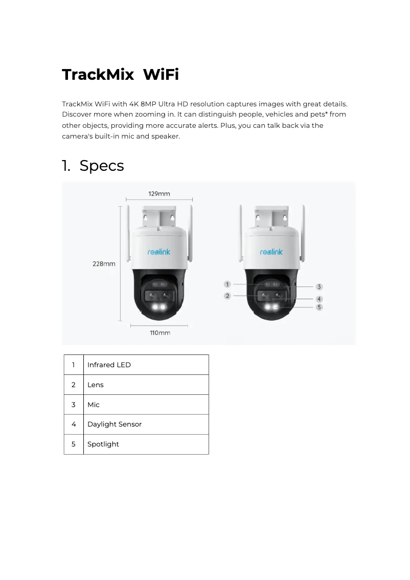 Page 1 de la notice Manuel utilisateur Reolink TrackMix WiFi