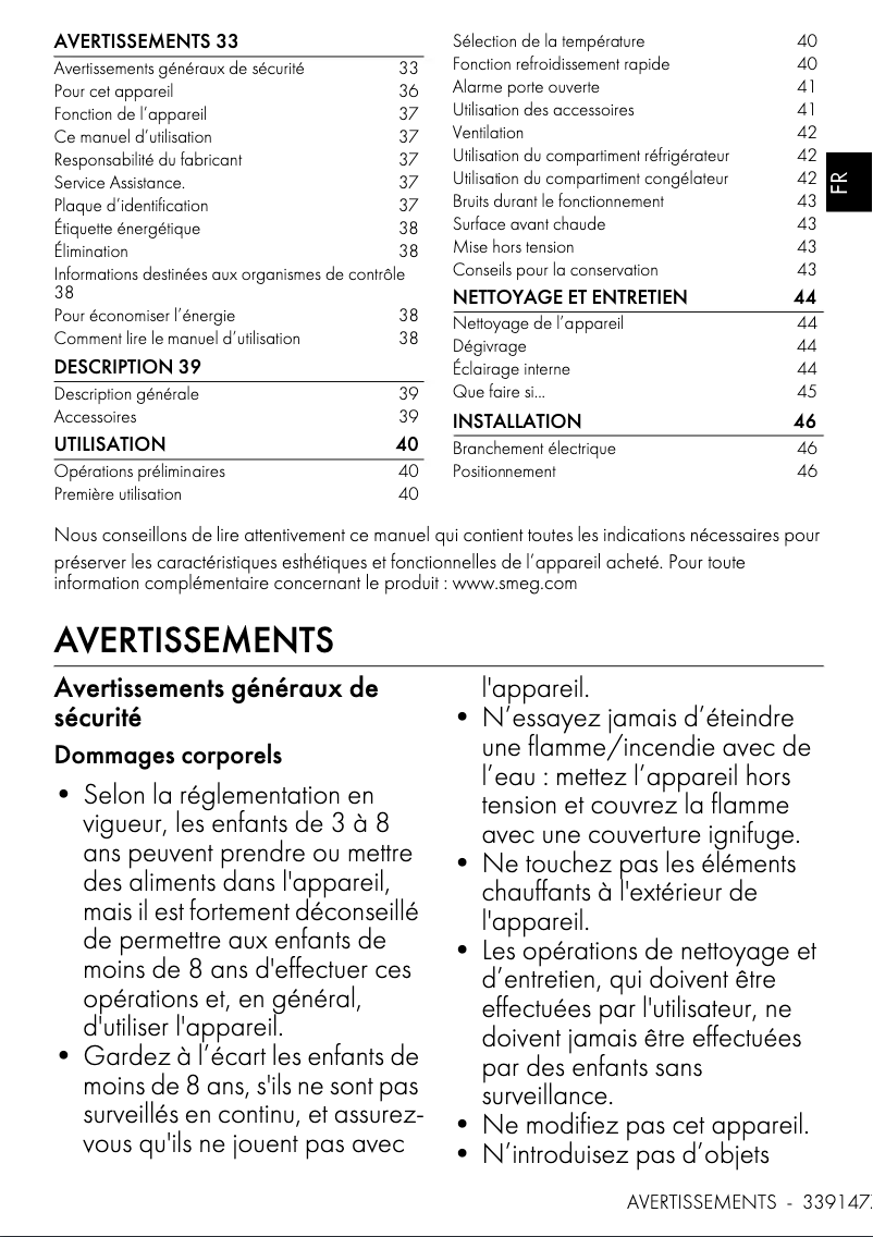 Page 1 de la notice Manuel utilisateur Smeg FAB28RDBLV5