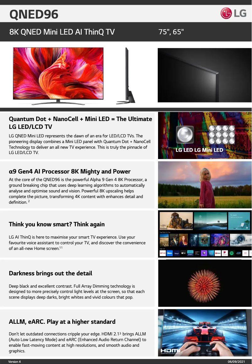 Page 1 de la notice Fiche technique LG 75QNED96TPA