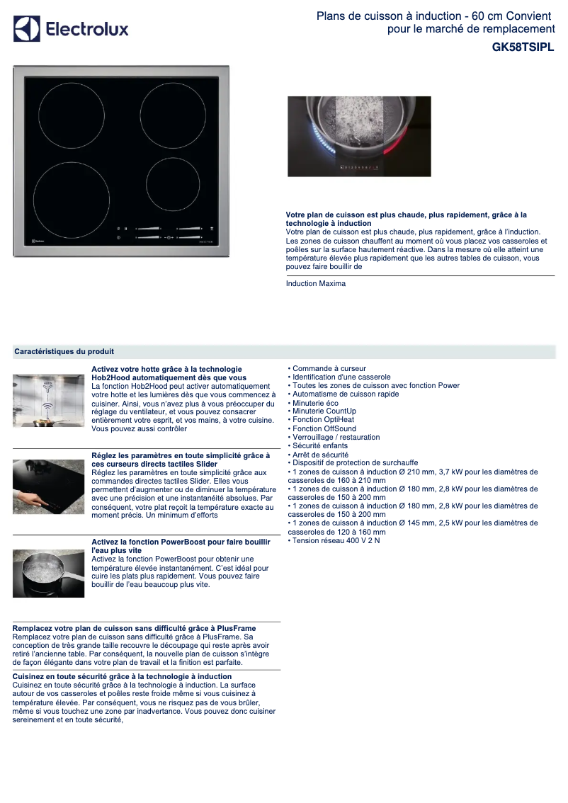 Página 1 del manual Ficha técnica Electrolux GK58TSIPL