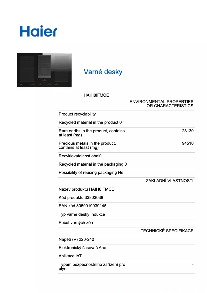 Page n°1 - Fiche technique Haier HAIH8IFMCE