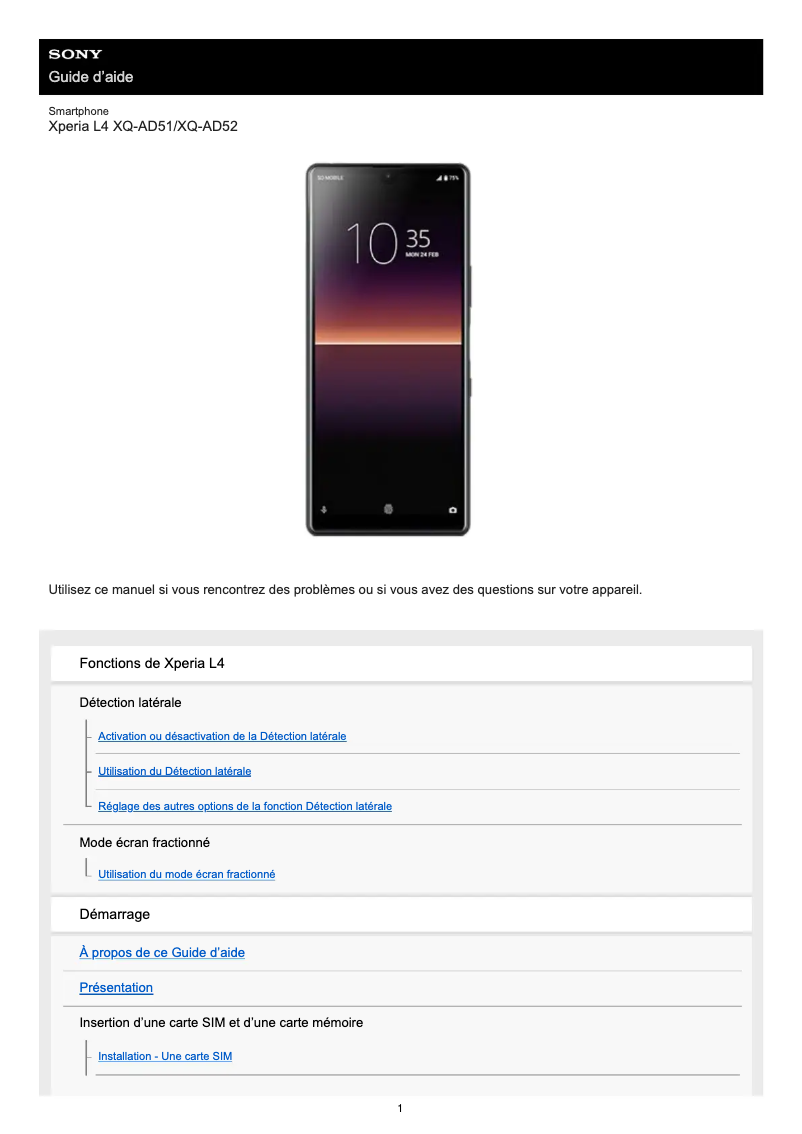 Page n°1 - Manuel utilisateur Sony Xperia L4