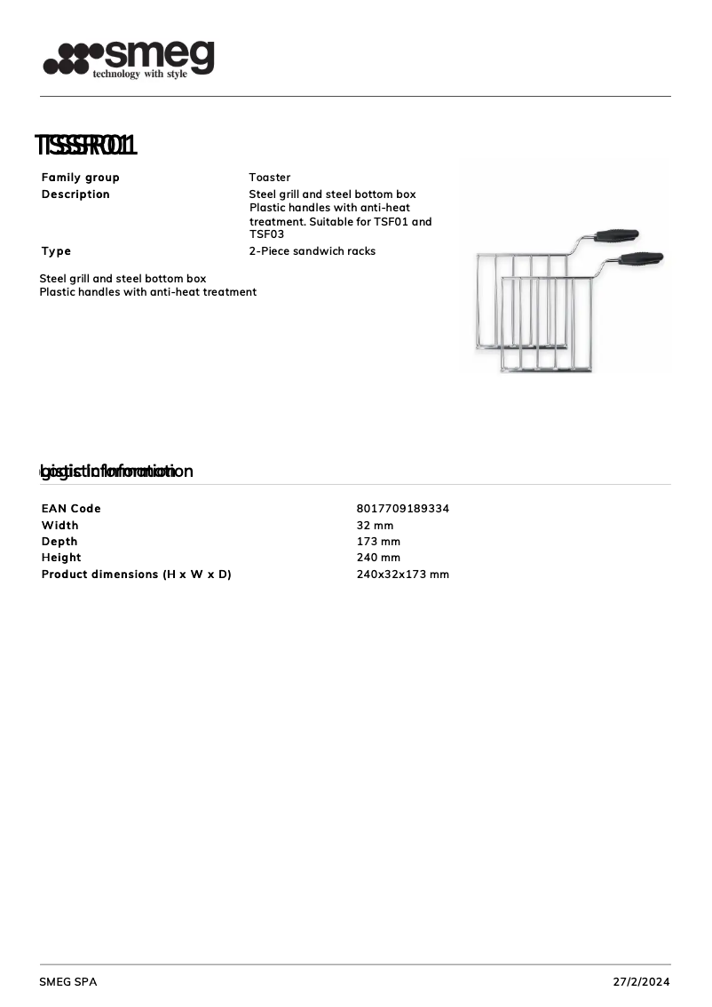 Page 1 de la notice Manuel utilisateur Smeg TSSR01