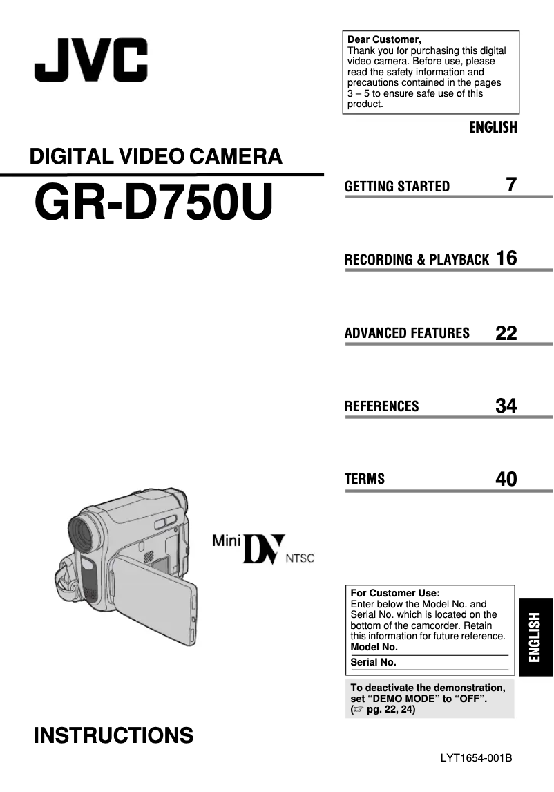 Page n°1 - Manuel utilisateur JVC GR-D750