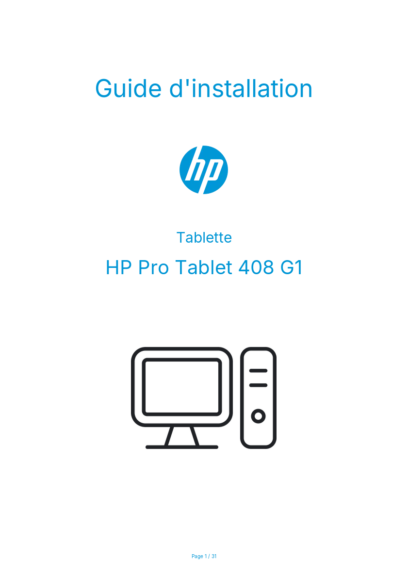 Page n°1 - Guide d'installation HP Pro Tablet 408 G1