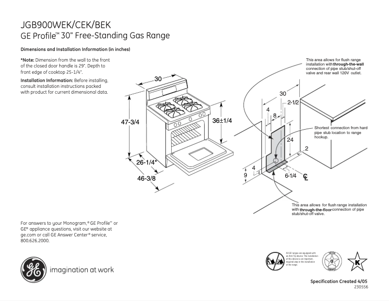 Page n°1 - Fiche technique GE Profile JGB900CEKCC