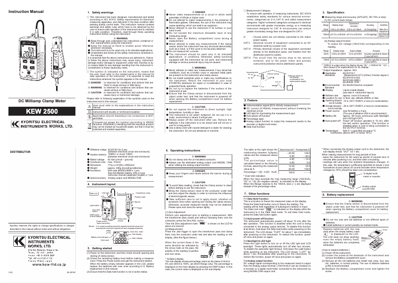 Page 1 of the manual User Manual Kyoritsu KEW 2500