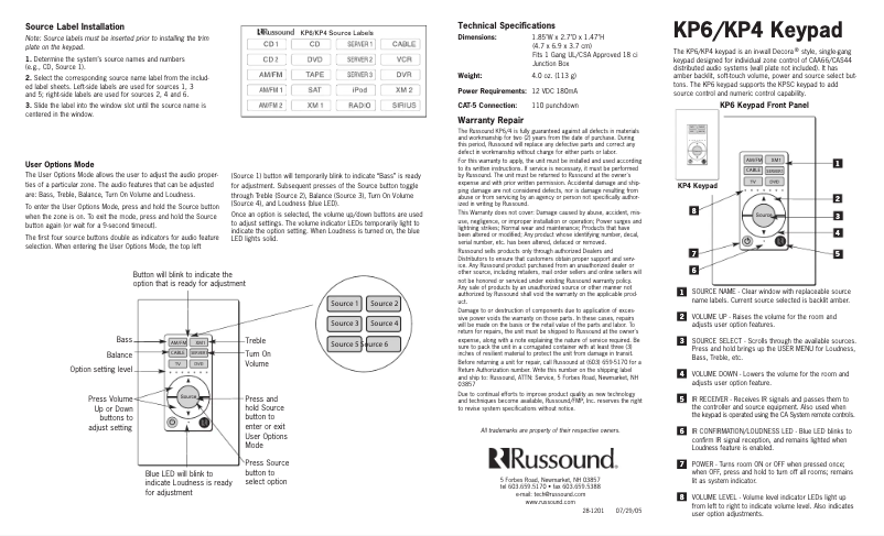 Page n°1 - Manuel utilisateur Russound KP6