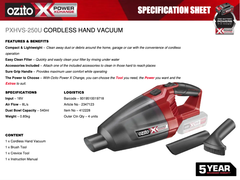 Image de la première page du manuel de l'appareil PXHVS-250U