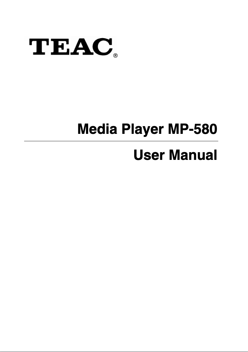 Page n°1 - Manuel utilisateur Teac MP-580