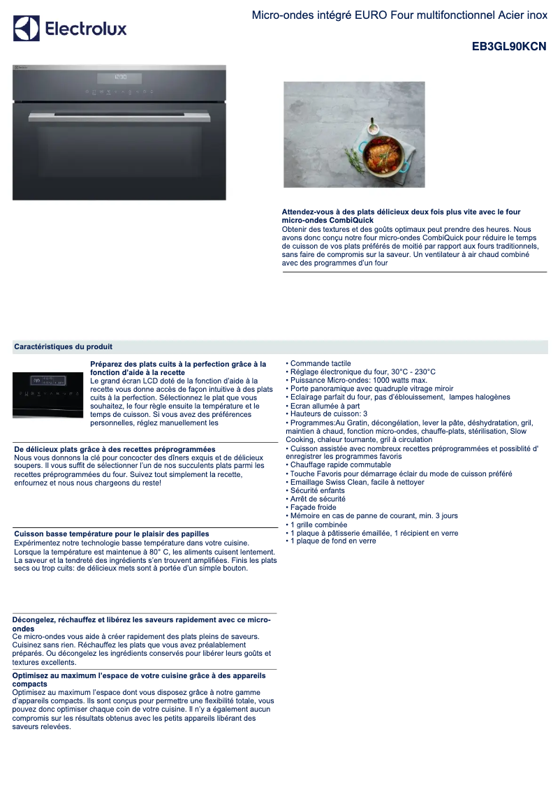 Page n°1 - Fiche technique Electrolux EB3GL90KCN