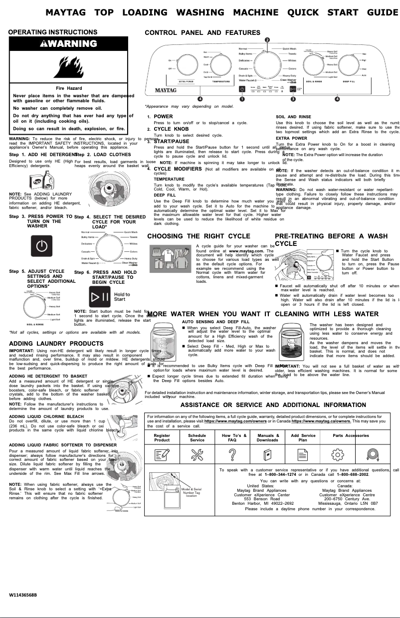 Page 1 de la notice Guide de démarrage rapide Maytag MVW5035MW