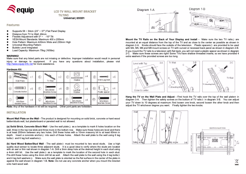 Page 1 de la notice Manuel utilisateur Equip 650201