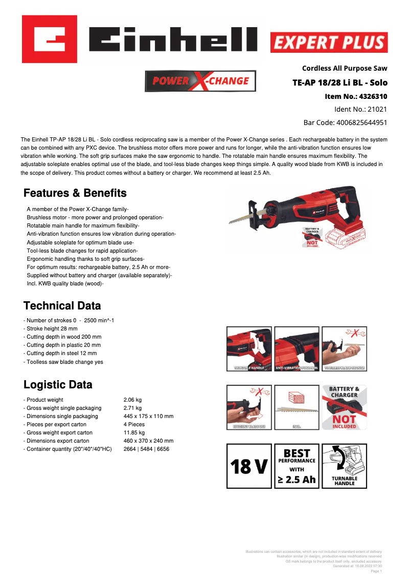 Image de la première page du manuel de l'appareil TE-AP 18/28 Li BL