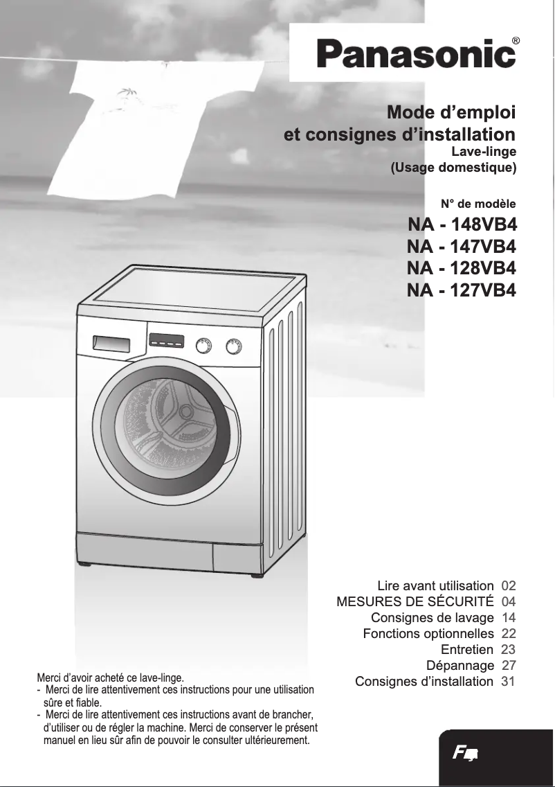 Page 1 de la notice Manuel utilisateur Panasonic NA-148VB4