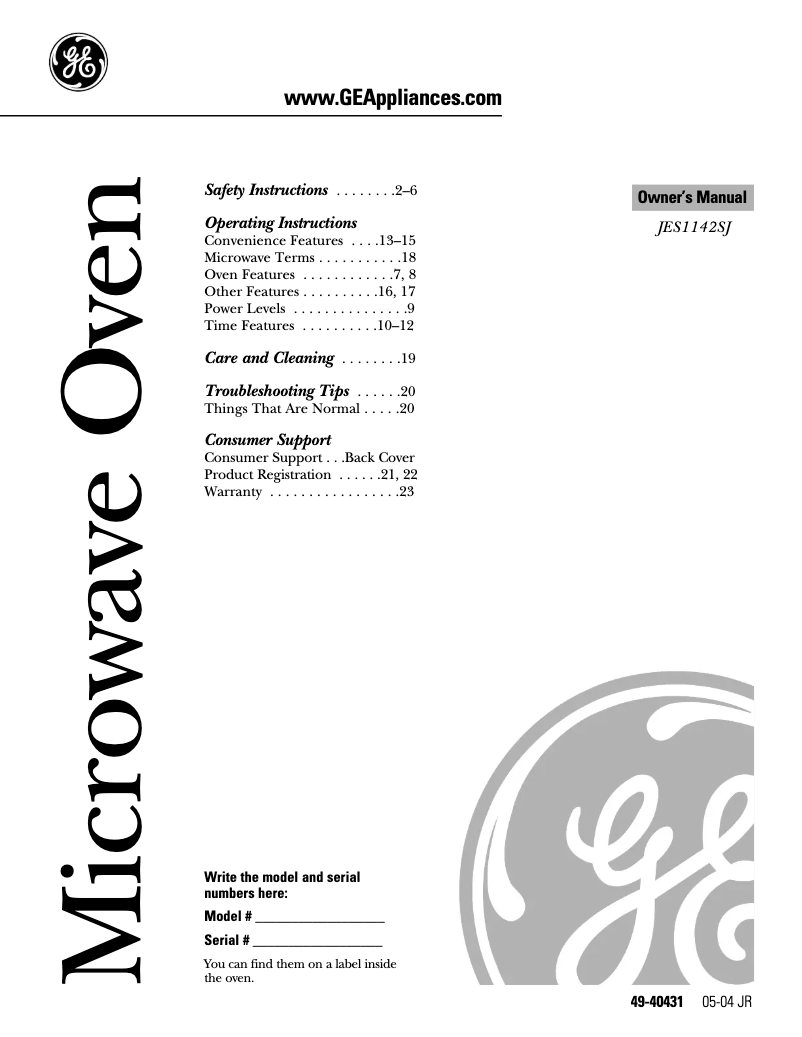 Image de la première page du manuel de l'appareil JES1142SPSS