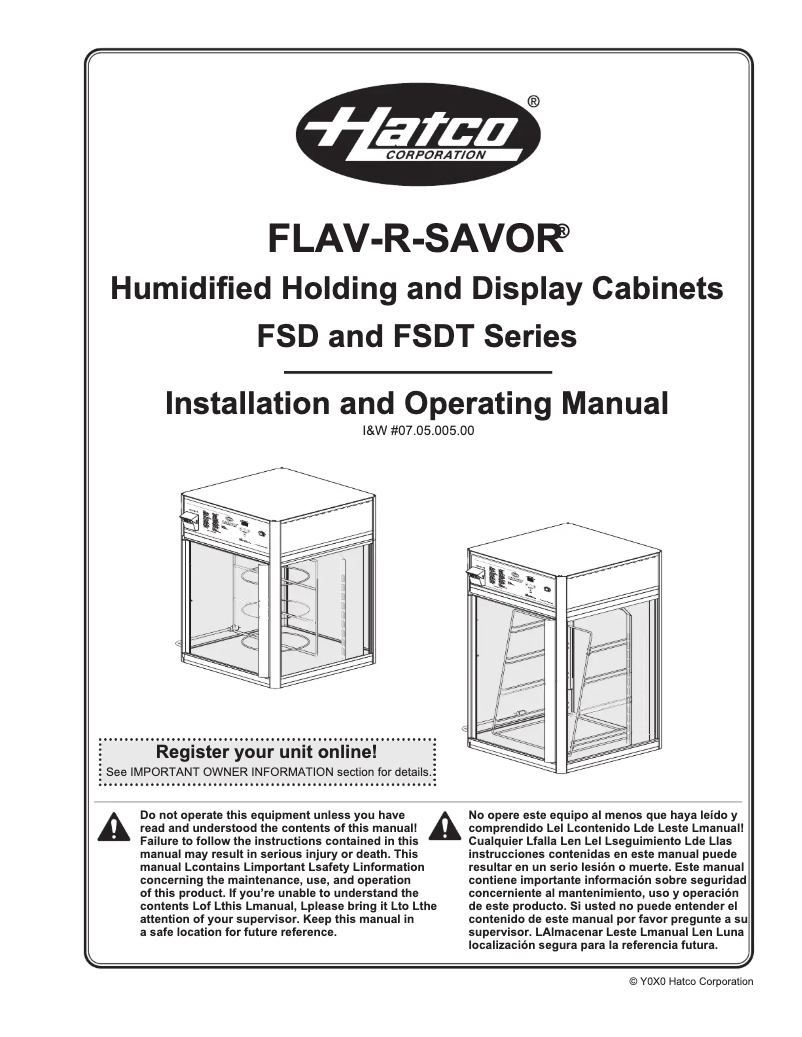 Page n°1 - Manuel utilisateur Hatco Flav-R-Savor FSD-1X