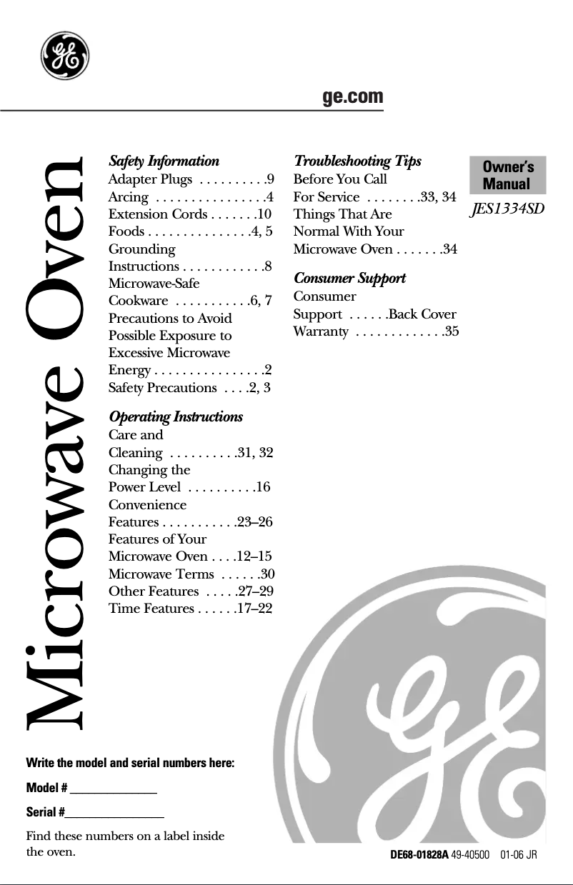 Image de la première page du manuel de l'appareil JES1334SD