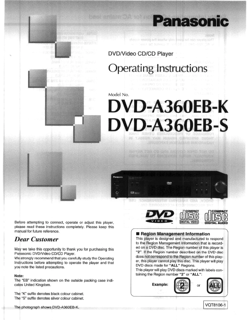 Page 1 de la notice Manuel utilisateur Panasonic DVD-A360