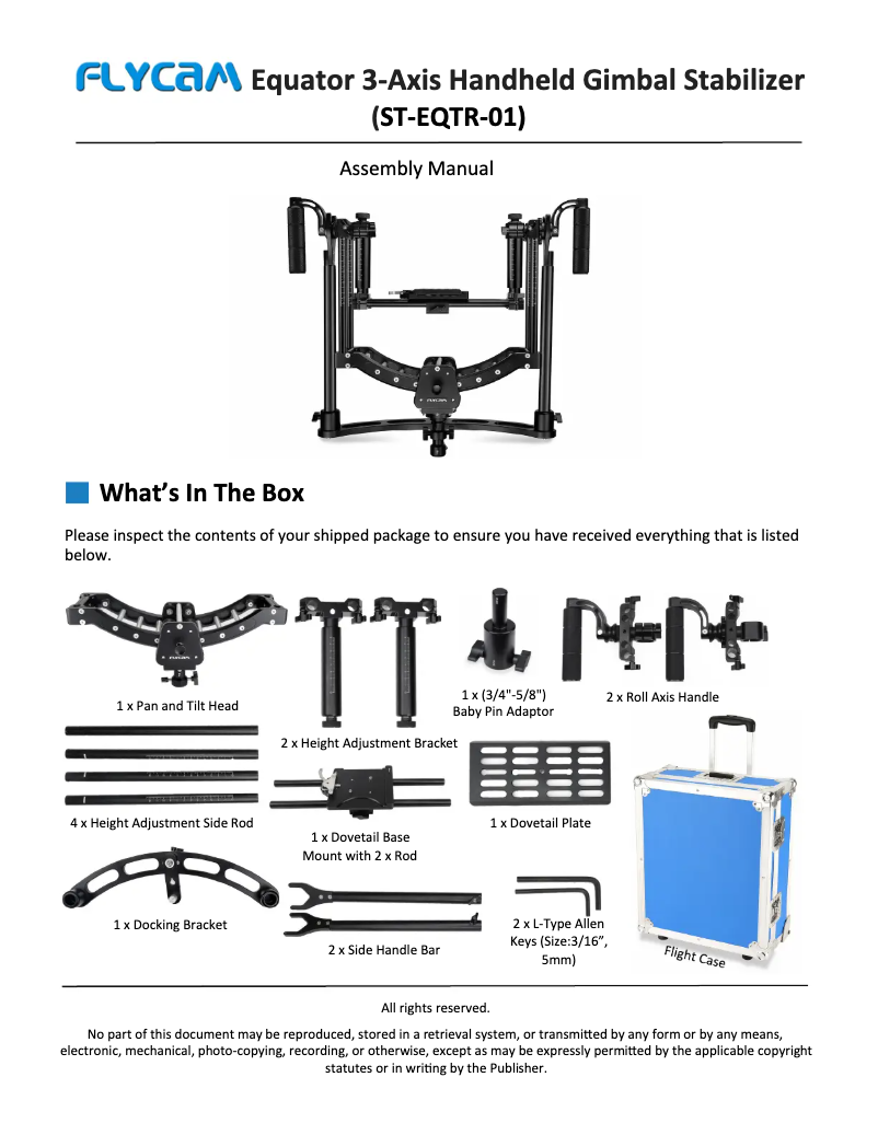 Page n°1 - Manuel utilisateur Flycam Equator 3-Axis